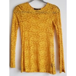 Forever 21 | Floral Lace Yellow Long-Sleeve Top